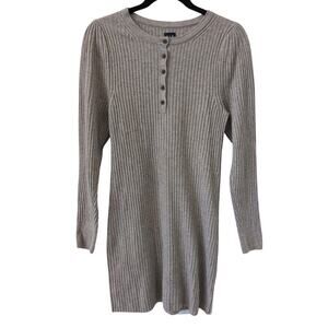 Gap Long Sleeve CashSoft Henley Ribbed Sweater Dress Pebble Grey sz Small